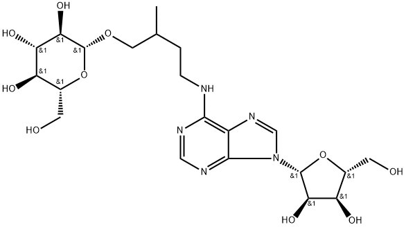 2-甲基-4-[(9-BETA-D-呋喃核糖基-9H-嘌呤-6-基)氨基]丁基 BETA-D-吡喃葡萄糖苷,62512-95-2,结构式