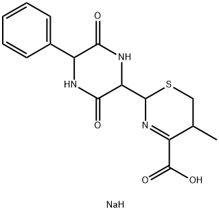 2H-1,3-Thiazine-4-carboxylic acid, 2-(3,6-dioxo-5-phenyl-2-piperazinyl)-5,6-dihydro-5-methyl-, sodium salt (1:1) 化学構造式