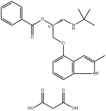 62697-44-3 2-Propanol, 1-[(1,1-dimethylethyl)amino]-3-[(2-methyl-1H-indol-4-yl)oxy]-, benzoate (ester), (R)-, compd. with propanedioic acid (1:1) (9CI)