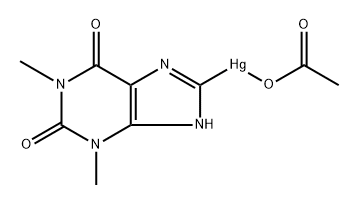 8-[アセトキシメルクリオ(II)]-1,2,3,6-テトラヒドロ-1,3-ジメチル-7H-プリン-2,6-ジオン 化学構造式