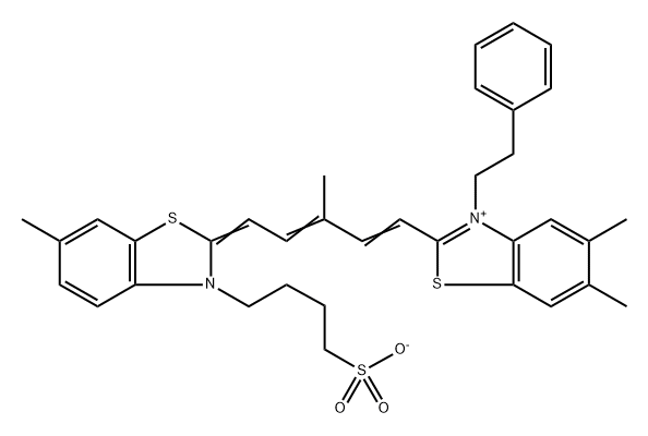 4-[2-[5-(5,6-Dimethyl-3-phenlethylbenzothiazol-2-ylidene)-3-methyl-1,3-pentadienyl]-6-methyl-3-benzothiazolio] butanesulfonate|4-[2-[5-(5,6-二甲基-3-苯乙基苯并噻唑-2-亚基)-3-甲基-1,3-戊二烯基]-6-甲基-3-苯并噻唑基]丁磺酸酯(盐)