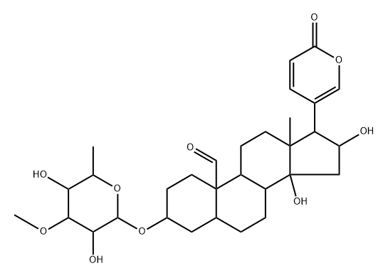 3β-[(6-Deoxy-3-O-methyl-D-glucopyranosyl)oxy]-14,16β-dihydroxy-19-oxo-5α-bufa-20,22-dienolide,63765-68-4,结构式