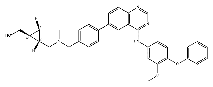 (1α,5α)-3-[4-[4-[(3-メトキシ-4-フェノキシフェニル)アミノ]-6-キナゾリニル]ベンジル]-3-アザビシクロ[3.1.0]ヘキサン-6α-メタノール 化学構造式