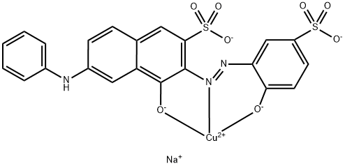 Cuprate(2-), [4-(hydroxy-κO)-3-[[2-(hydroxy-κO)-5-sulfophenyl]azo-κN1]-6-(phenylamino)-2-naphthalenesulfonato(4-)]-, disodium Struktur