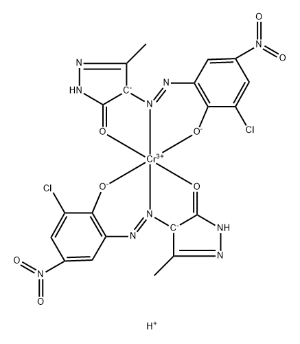 Chromate(1-), bis[4-[2-[3-chloro-2-(hydroxy-κO)-5-nitrophenyl]diazenyl-κN1]-2,4-dihydro-5-methyl-3H-pyrazol-3-onato(2-)-κO3]-, hydrogen (1:1) Struktur