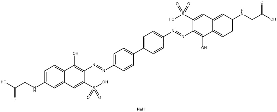 N,N'-[1,1'-ビフェニル-4,4'-ジイルビス(アゾ)ビス(5-ヒドロキシ-7-ソジオスルホナフタレン-6,2-ジイル)]ビス(グリシンナトリウム) 化学構造式