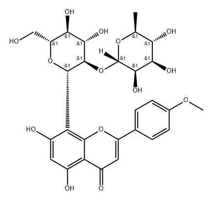 4H-1-Benzopyran-4-one, 8-[2-O-(6-deoxy-α-L-mannopyranosyl)-β-D-glucopyranosyl]-5,7-dihydroxy-2-(4-methoxyphenyl)- Struktur