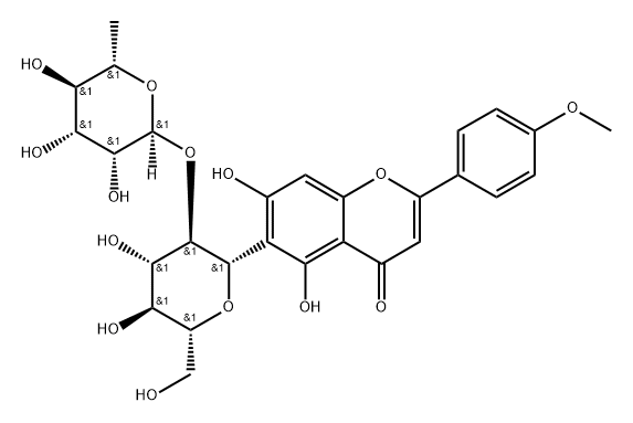 4H-1-Benzopyran-4-one, 6-[2-O-(6-deoxy-α-L-mannopyranosyl)-β-D-glucopyranosyl]-5,7-dihydroxy-2-(4-methoxyphenyl)- Struktur