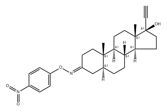 (17R)-17-Hydroxy-5α-pregn-20-yn-3-one O-(p-nitrophenyl)oxime Structure