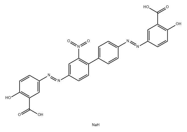 Benzoic acid, 3,3'-[(2-nitro[1,1'-biphenyl]-4,4'-diyl)bis(azo)]bis[6-hydroxy-, disodium salt 化学構造式