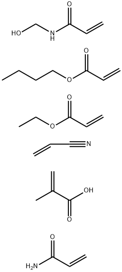 2-Propenoic acid, 2-methyl-, polymer with butyl 2-propenoate, ethyl 2-propenoate, N-(hydroxymethyl)-2-propenamide, 2-propenamide and 2-propenenitrile Structure