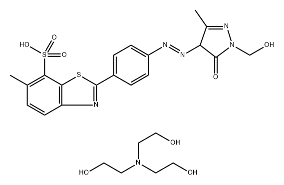 2-[4-[[1-(hydroxymethyl)-4,5-dihydro-3-methyl-5-oxo-1H-pyrazol-4-yl]azo]phenyl]-6-methylbenzothiazole-7-sulphonic acid, compound with 2,2',2''-nitrilotris[ethanol] (1:1) 结构式