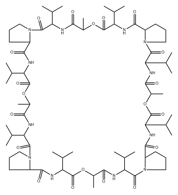 cyclo(L-lactoyl-L-valyl-D-prolyl-D-valyl)3 Structure
