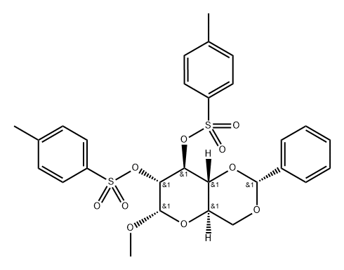Methyl [(R)-4,6-O-benzylidene-]-2,3-di-O-toluensulfonyl-a-D-glucopyranoside 化学構造式