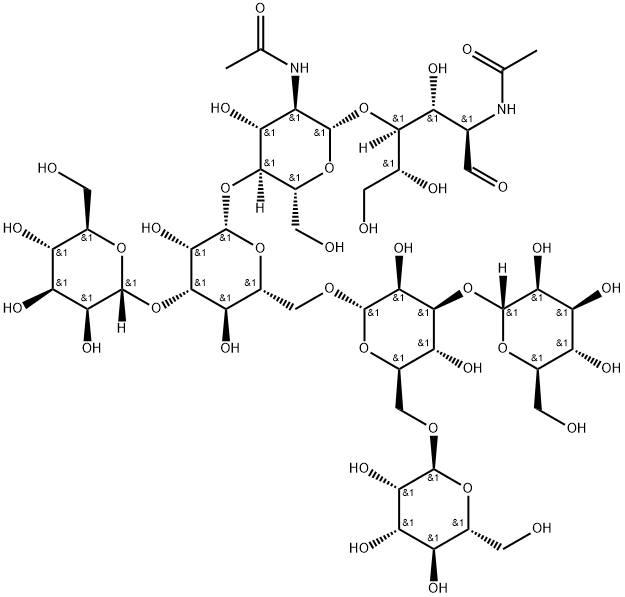 O-ALPHA-D-甘露糖基-(1-3)-O-[O-ALPHA-D-甘露糖基-(1-3)-O-[ALPHA-D-甘露糖基-(1-6)]-ALPHA-D-甘露糖基-(1-6)]-O-BETA-D-甘露糖基-(1-4)-O-2-(乙酰氨基)-2-脱氧-BETA-D-吡喃葡萄糖基-(1-4)-2-(乙酰氨基)-2-脱氧-D-葡萄糖, 66091-47-2, 结构式