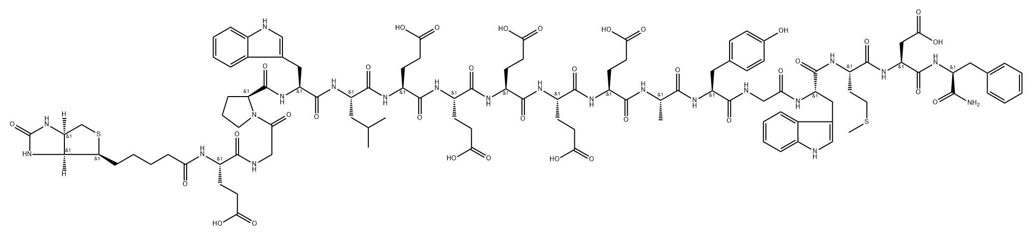 Biotinyl-(Glu1)-Gastrin I (human) Biotinyl-Glu-Gly-Pro-Trp-Leu-Glu-Glu-Glu-Glu-Glu-Ala-Tyr-Gly-Trp-Met-Asp-Phe-NH2 Structure