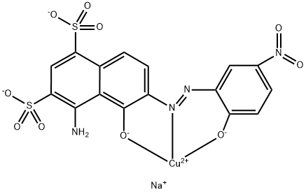 Cuprate(2-), [4-amino-5-(hydroxy-κO)-6-[[2-(hydroxy-κO)-5-nitrophenyl]azo-κN1]-1,3-naphthalenedisulfonato(4-)]-, disodium Struktur