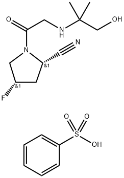 2-Pyrrolidinecarbonitrile, 4-fluoro-1-[2-[(2-hydroxy-1,1-dimethylethyl)amino]acetyl]-, (2S,4S)-, benzenesulfonate (1:1) Structure