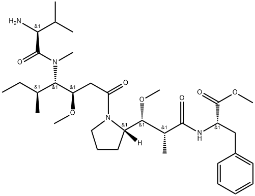 L-Phenylalanine, L-valyl-(3R,4S,5S)-3-methoxy-5-methyl-4-(methylamino)heptanoyl-(αR,βR,2S)-β-methoxy-α-methyl-2-pyrrolidinepropanoyl-, methyl ester Struktur