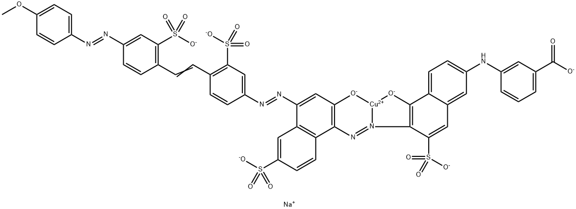 Cuprate(5-), [3-[[5-(hydroxy-κO)-6-[[2-(hydroxy-κO)-4-[[4-[2-[4-[(4-methoxyphenyl)azo]-2-sulfophenyl]ethenyl]-3-sulfophenyl]azo]-6-sulfo-1-naphthalenyl]azo-κN1]-7-sulfo-2-naphthalenyl]amino]benzoato(7-)]-, pentasodium Struktur