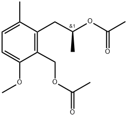 (S)-2-[(Acetyloxy)methyl]-3-methoxy-α,6-dimethylbenzeneethanol acetate Struktur