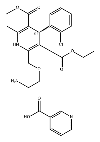 3,5-Pyridinedicarboxylic acid, 2-[(2-aminoethoxy)methyl]-4-(2-chlorophenyl)-1,4-dihydro-6-methyl-, 3-ethyl 5-methyl ester, (4S)-, 3-pyridinecarboxylate (1:1) Struktur