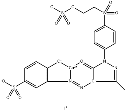 dihydrogen [3-[[4,5-dihydro-3-methyl-5-oxo-1-[4-[[2-(sulphooxy)ethyl]sulphonyl]phenyl]-1H-pyrazol-4-yl]azo]-4-hydroxybenzenesulphonato(4-)]cuprate(2-) Struktur