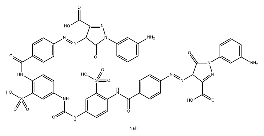 1H-Pyrazole-3-carboxylic acid, 4,4'-[carbonylbis[imino(2-sulfo-4,1-phenylene)iminocarbonyl-4,1-phenyleneazo]]bis[1-(3-aminophenyl)-4,5-dihydro-5-oxo-, tetrasodium salt Structure