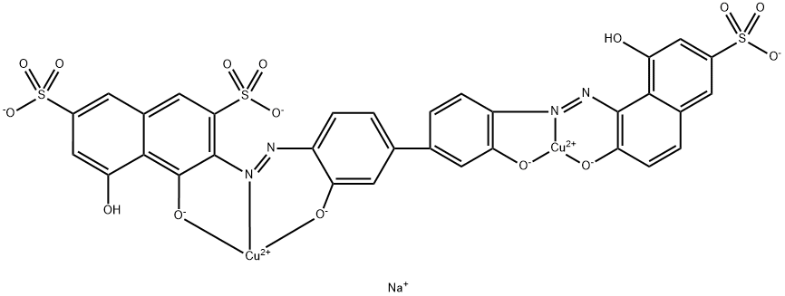 trisodium [mu-[3-[[4'-[(2,8-dihydroxy-6-sulpho-1-naphthyl)azo]-3,3'-dihydroxy[1,1'-biphenyl]-4-yl]azo]-4,5-dihydroxynaphthalene-2,7-disulphonato(7-)]]dicuprate(3-) Struktur