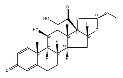 Pregna-1,4-diene-3,20-dione, 11,21-dihydroxy-16,17-[propylidenebis(oxy)]-, [11β,16α(R)]- (9CI) 结构式