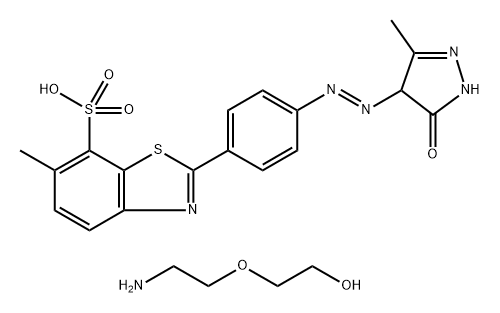 2-[4-[(4,5-dihydro-3-methyl-5-oxo-1H-pyrazol-4-yl)azo]phenyl]-6-methylbenzothiazole-7-sulphonic acid, compound with 2-(2-aminoethoxy)ethanol (1:1) Structure