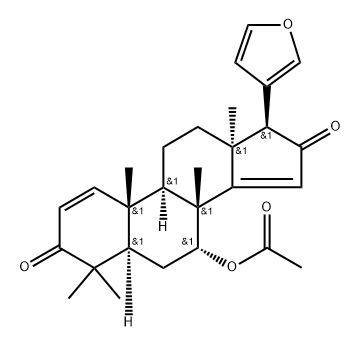 (13α)-7α-アセトキシ-21,23-エポキシ-4,4,8-トリメチル-24-ノル-5α-コラ-1,14,20,22-テトラエン-3,16-ジオン 化学構造式