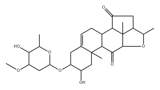 3-[(2,6-dideoxy-3beta-O-methyl-lyxo-hexopyranosyl)oxy]-12alpha,20-epoxy-2beta-hydroxy-14beta,17alpha-pregn-5-ene-11,15-dione Structure