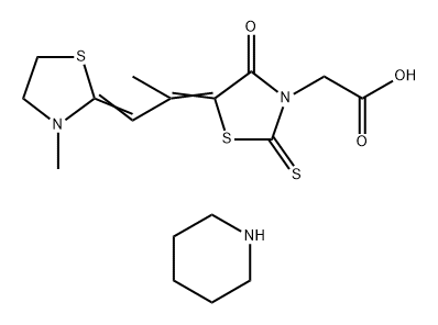 5-[1-methyl-2-(3-methylthiazolidin-2-ylidene)ethylidene]-4-oxo-2-thioxothiazolidine-3-acetic acid, compound with piperidine (1:1),68921-77-7,结构式