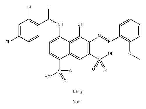 barium disodium 4-(2,4-dichlorobenzamidato)-6-[(o-methoxyphenyl)azo]-5-oxidonaphthalene-1,7-disulphonate Structure