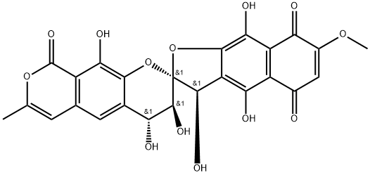 Spiro[benzo[1,2-b:5,4-c']dipyran-2(9H),2'(3'H)-naphtho[2,3-b]furan]-5',8',9-trione, 3',4'-dihydro-3,3',4,4',9,10'-hexahydroxy-7-methoxy-7'-methyl-, (2S,3R,3'S,4'R)- Structure