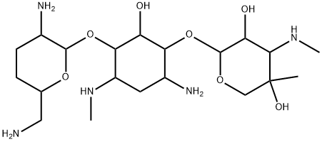 4-O-(2,6-Diamino-2,3,4,6-tetradeoxy-α-D-erythro-hexopyranosyl)-6-O-(4-C-methyl-3-methylamino-3-deoxy-β-D-arabino-pentopyranosyl)-N'-methyl-2-deoxy-D-streptamine,69375-05-9,结构式
