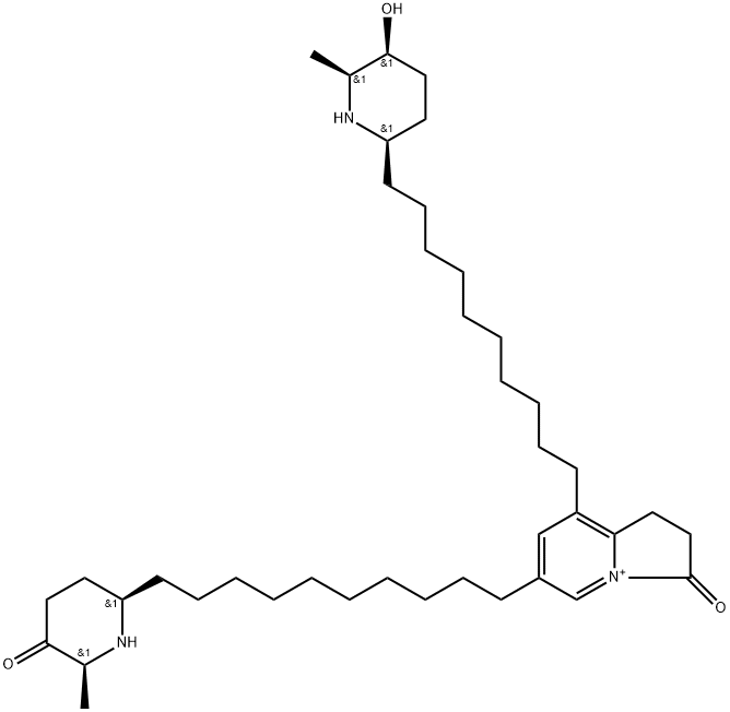 1H-Indolizinium, 2,3-dihydro-8-[10-[(2R,5S,6S)-5-hydroxy-6-methyl-2-piperidinyl]decyl]-6-[10-[(2R,6S)-6-methyl-5-oxo-2-piperidinyl]decyl]-3-oxo- (9CI) Structure