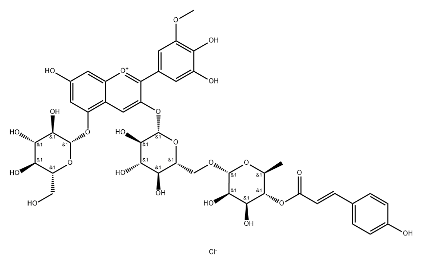 矮牵牛素-3-O-芸香糖苷(反-对香豆酰)-5-O-葡萄糖苷 结构式