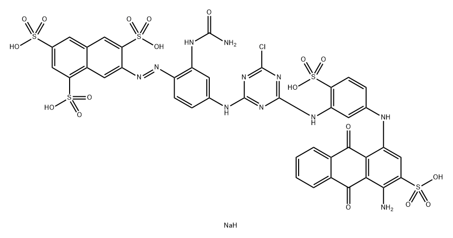 pentasodium 7-[[2-[(carbamoylamino]-4-[4-[[5-[(4-amino-9,10-dihydro-9,10-dioxo-3-sulphonato-1-anthryl)amino]-2-sulphonatoanilino]-6-chloro-1,3,5-triazin-2-yl]amino]phenyl]azo]naphthalene-1,3,6-sulphonate Structure