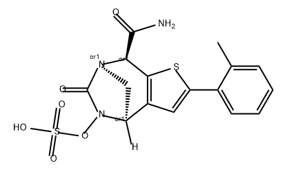 rel-(4R,7R,8S)-4,5,6,8-Tetrahydro-2-(2-methyl phenyl)-6-oxo-5-(sulfooxy)-4,7-methano-7Hthieno[2,3-e][1,3]diazepine-8-carboxamide Structure