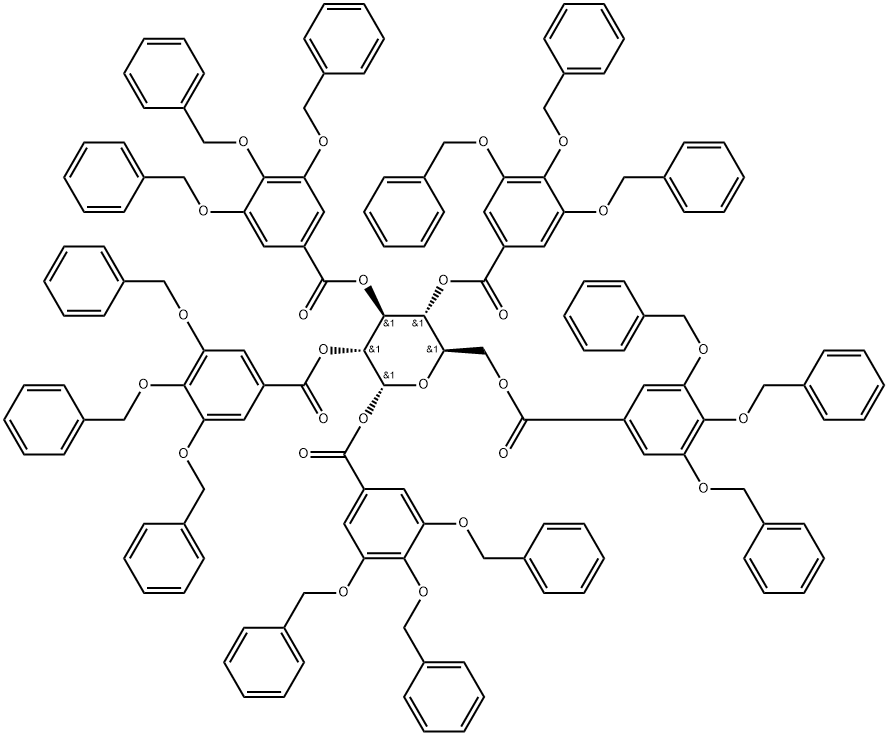 α-D-Glucopyranose, 1,2,3,4,6-pentakis[3,4,5-tris(phenylmethoxy)benzoate] Structure
