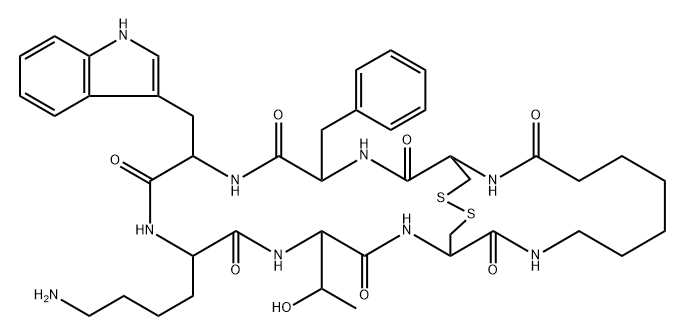 cyclo(aminoheptanoic acid-cyclo(cysteinyl-phenylalanyl-D-tryptophyl-lysyl-threonyl-cysteinyl)),70706-79-5,结构式