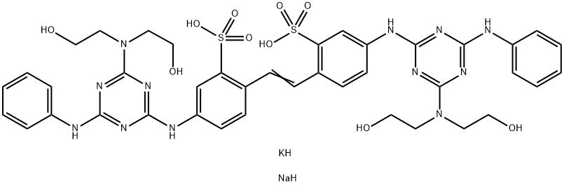 2,2'-(1,2-乙烯亚基)双[5-[[4-[双(2-羟乙基)氨基]-6-苯氨基]-1,3,5-三嗪-2-基]氨基]]苯磺酸钾钠 结构式