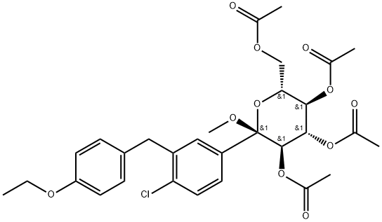 α-D-Glucopyranoside, methyl 1-C-[4-chloro-3-[(4-ethoxyphenyl)methyl]phenyl]-, 2,3,4,6-tetraacetate Structure