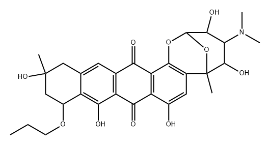 [2R,(+)]-4α-(Dimethylamino)-3,4,5,6,11,12,13,14-octahydro-3β,5β,8,10,13α-pentahydroxy-6,13-dimethyl-11α-propoxy-2α,6α-epoxy-2H-naphthaceno[1,2-b]oxocin-9,16-dione,71628-98-3,结构式