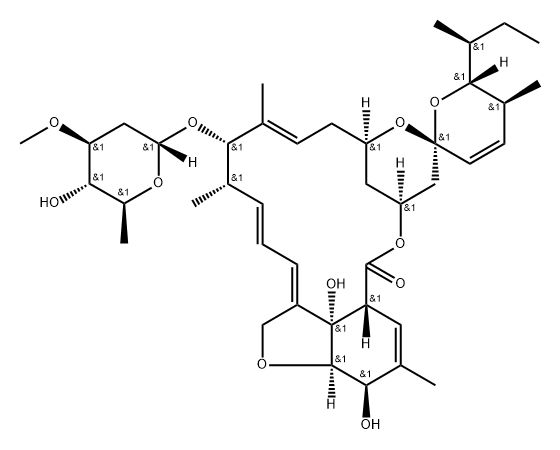 5-O-デメチル-4'-O-デス(3-O-メチル-2,6-ジデオキシ-α-L-arabino-ヘキソピラノシル)アベルメクチンA1a 化学構造式