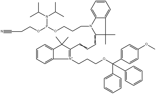 3H-Indolium, 2-[3-[1-[3-[[[bis(1-methylethyl)amino](2-cyanoethoxy)phosphino]oxy]propyl]-1,3-dihydro-3,3-dimethyl-2H-indol-2-ylidene]-1-propen-1-yl]-1-[3-[(4-methoxyphenyl)diphenylmethoxy]propyl]-3,3-dimethyl- Structure