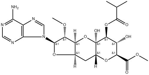 (11R)-11-C-(6-アミノ-9H-プリン-9-イル)-2,6:8,11-ジアンヒドロ-10-O-メチル-4-O-(1-オキソ-2-メチルプロピル)-7-デオキシ-α-L-ido-D-lyxo-5-ウンデクロ-5,9-ピラノソン酸メチル 化学構造式