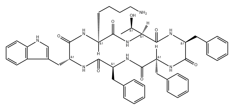 somatostatin, cyclic hexapeptide(Phe-Phe-Trp-Lys-Thr-Phe)-,72127-61-8,结构式